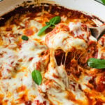 Best Gnocchi alla sorrentina- taking out a spoonful with nice cheese pull.