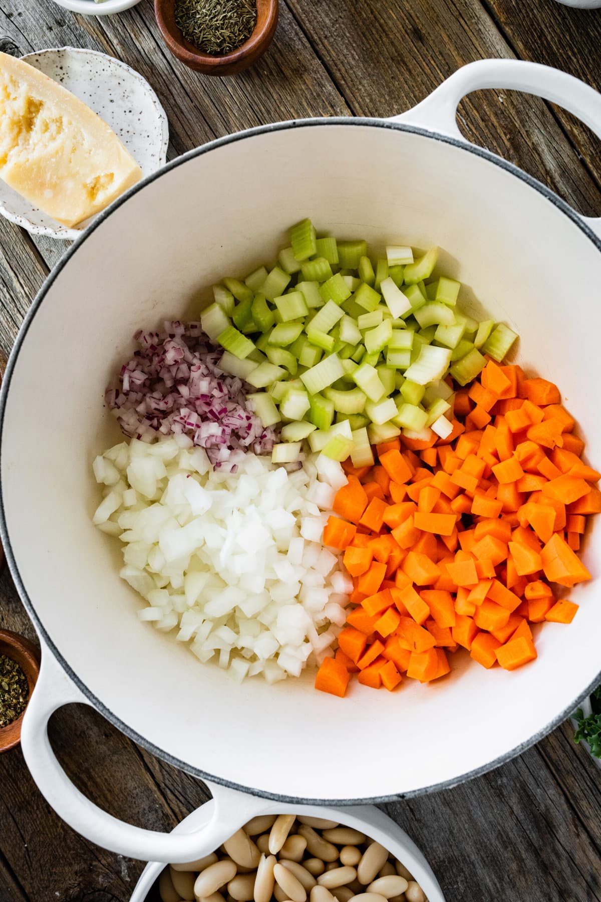 How to make Tuscan White Bean Soup Instructions- make the soffritto in the pot.