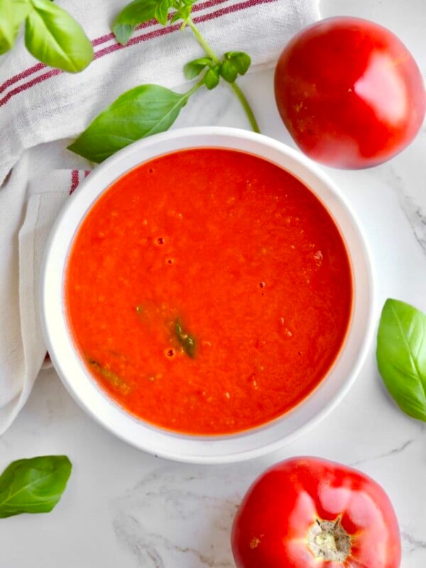 Finished sauce in a white bowl.
