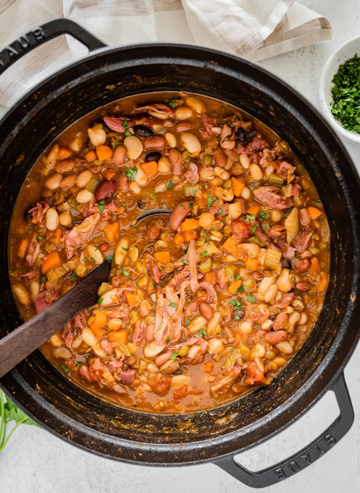 how to make 15 bean soup mix recipe with ham Step by Step: finished soup after it is cooked.
