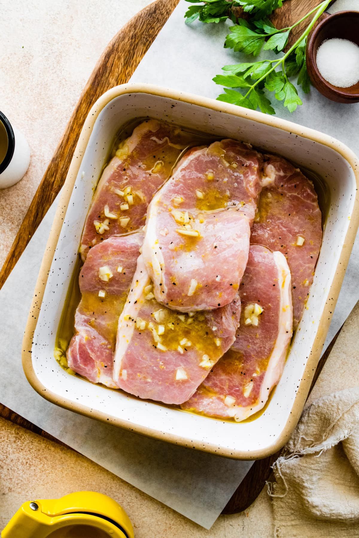 How to Make Best Juicy Thin Pork Chops Step by Step: letting the pork chops marinade.