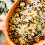 casserole after it is done. Baked in a beautiful orange oven safe dish.