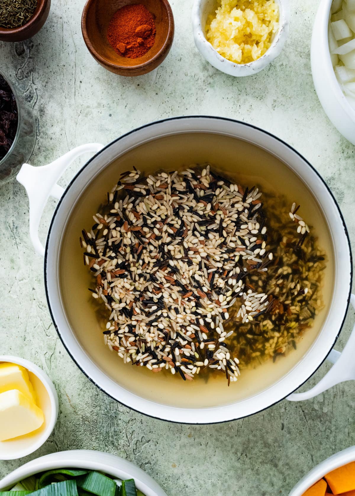 How to make Butternut Squash Casserole Recipe Vegetarian Step-by- Step: boiling the wild rice.