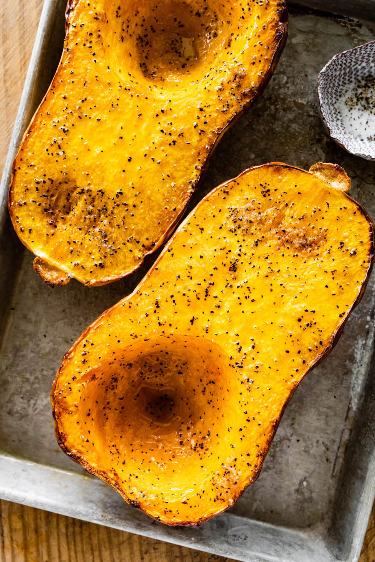 How to Cook Butternut Squash Whole in Oven Recipe- baked squash after seasoning.