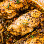 How to make Juicy Oven baked Chicken Breast Recipe: close up of chicken after done cooking.