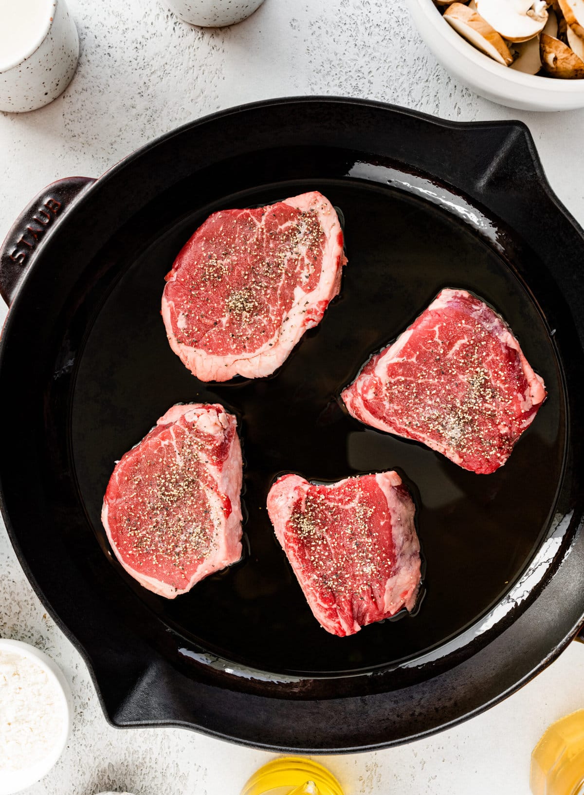 How to make best Steak Marsala recipe step-by-step: sear the steak in hot pan on both sides.