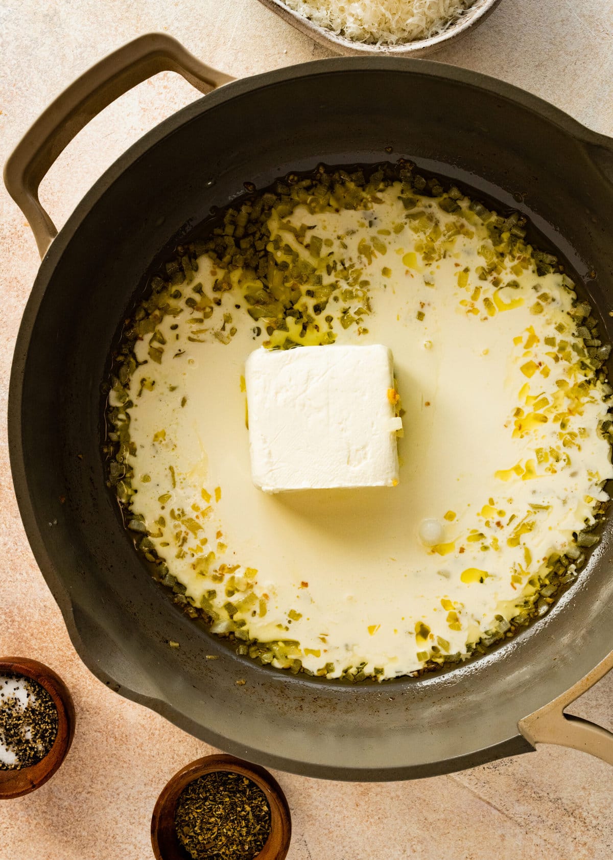 How to make Best Steakhouse Creamed Spinach Recipe- adding the cream and cream cheese.