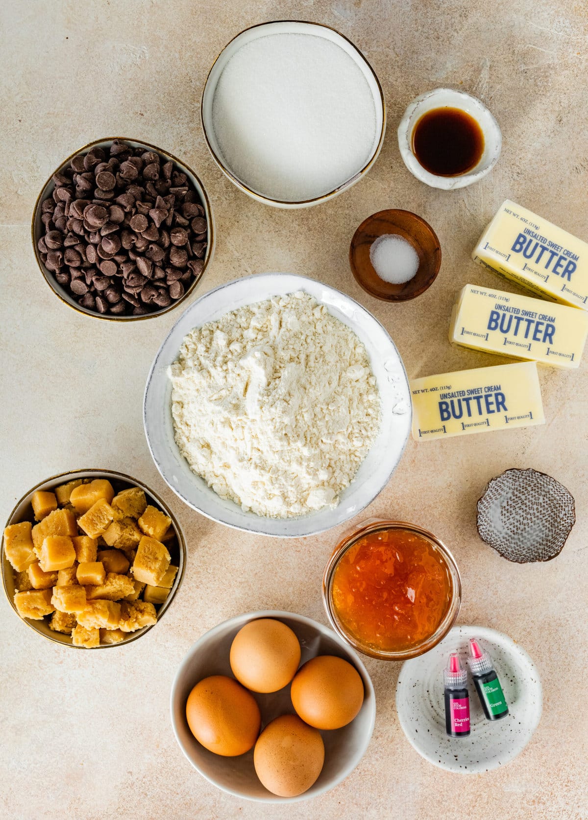 ingredient shot for Italian Rainbow cookies.