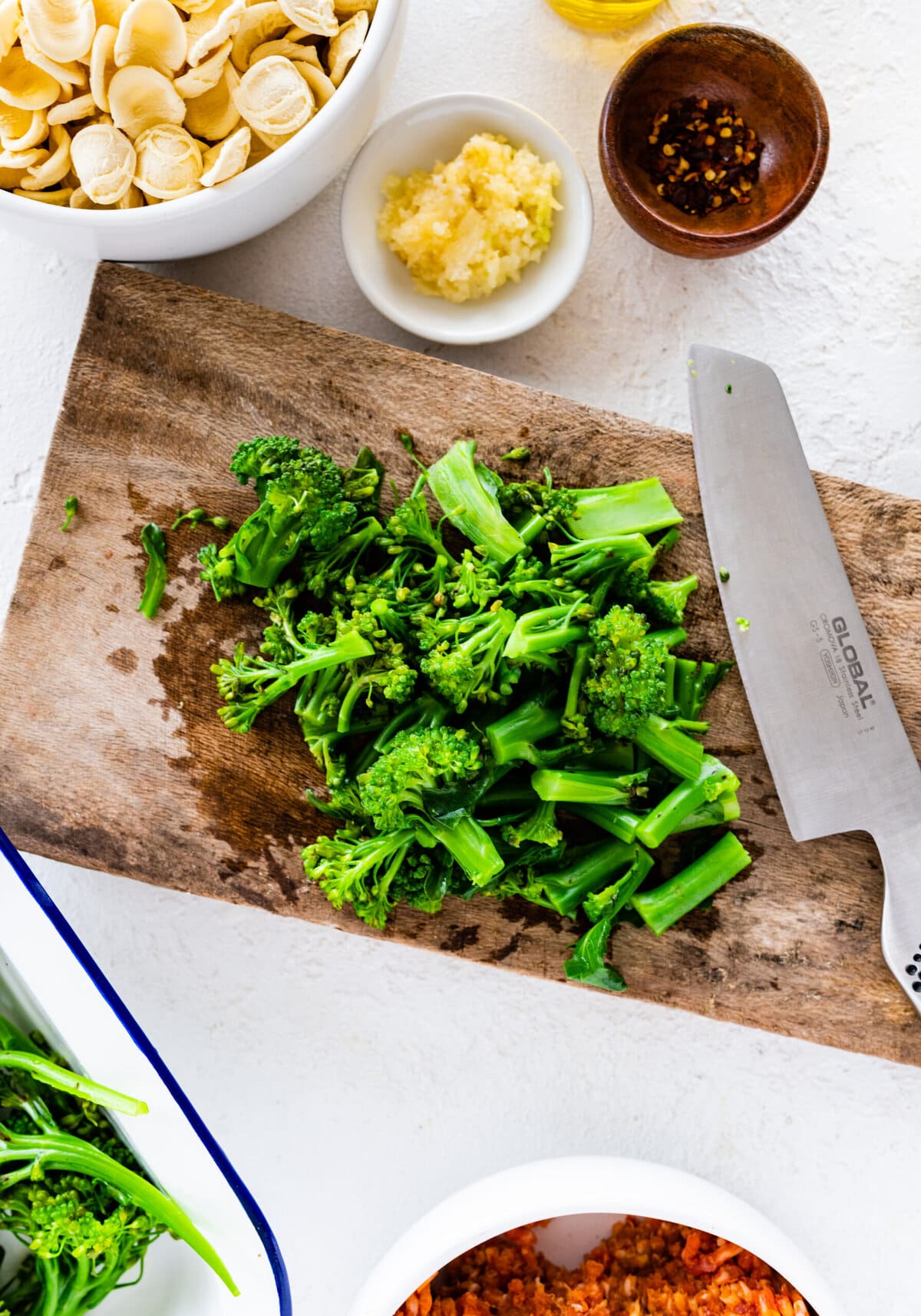 how to make Easy Orecchiette with Sausage and Broccoli- step-by-step: blanch and chop the broccolini.