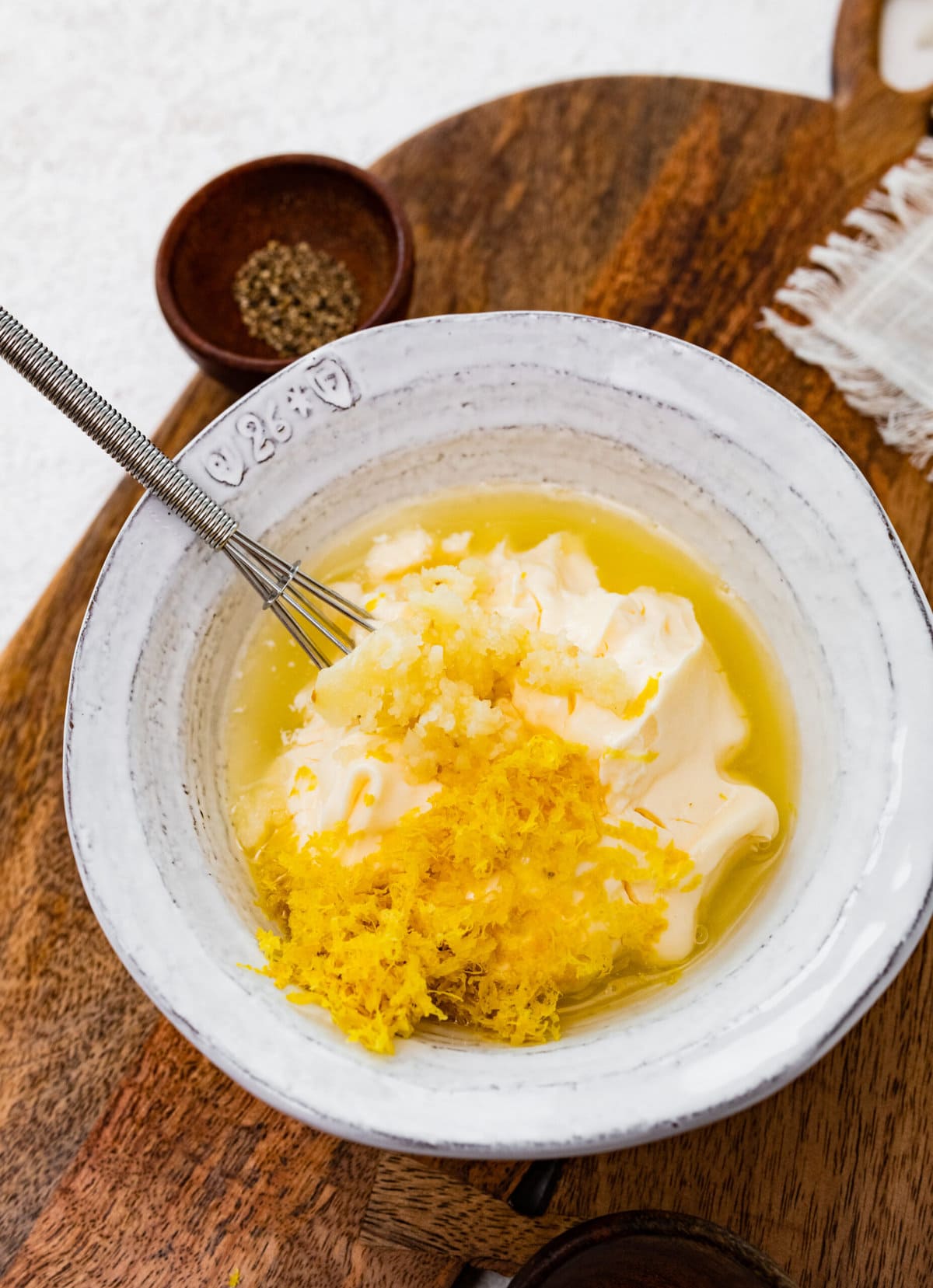 how to make the aioli for dipping sauce- ingredients in a small bowl.
