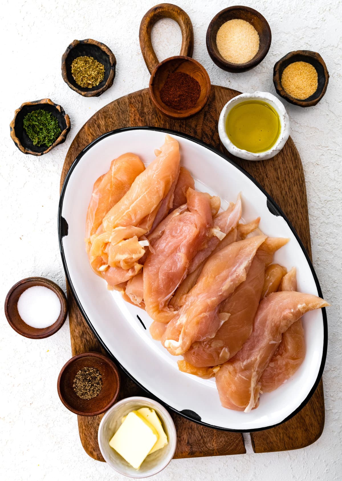 ingredients for the easy pan fried chicken tenders.