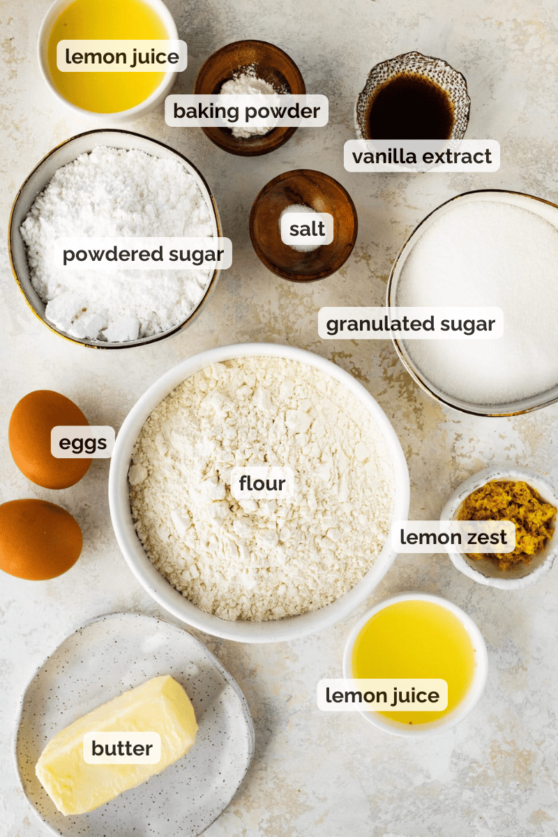 Recipe ingredients for lemon biscotti recipe.