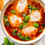 Italian eggs in purgatory in a skillet.