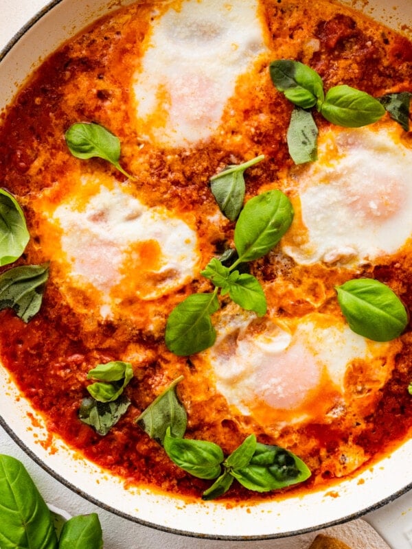 Italian eggs in purgatory in a skillet.