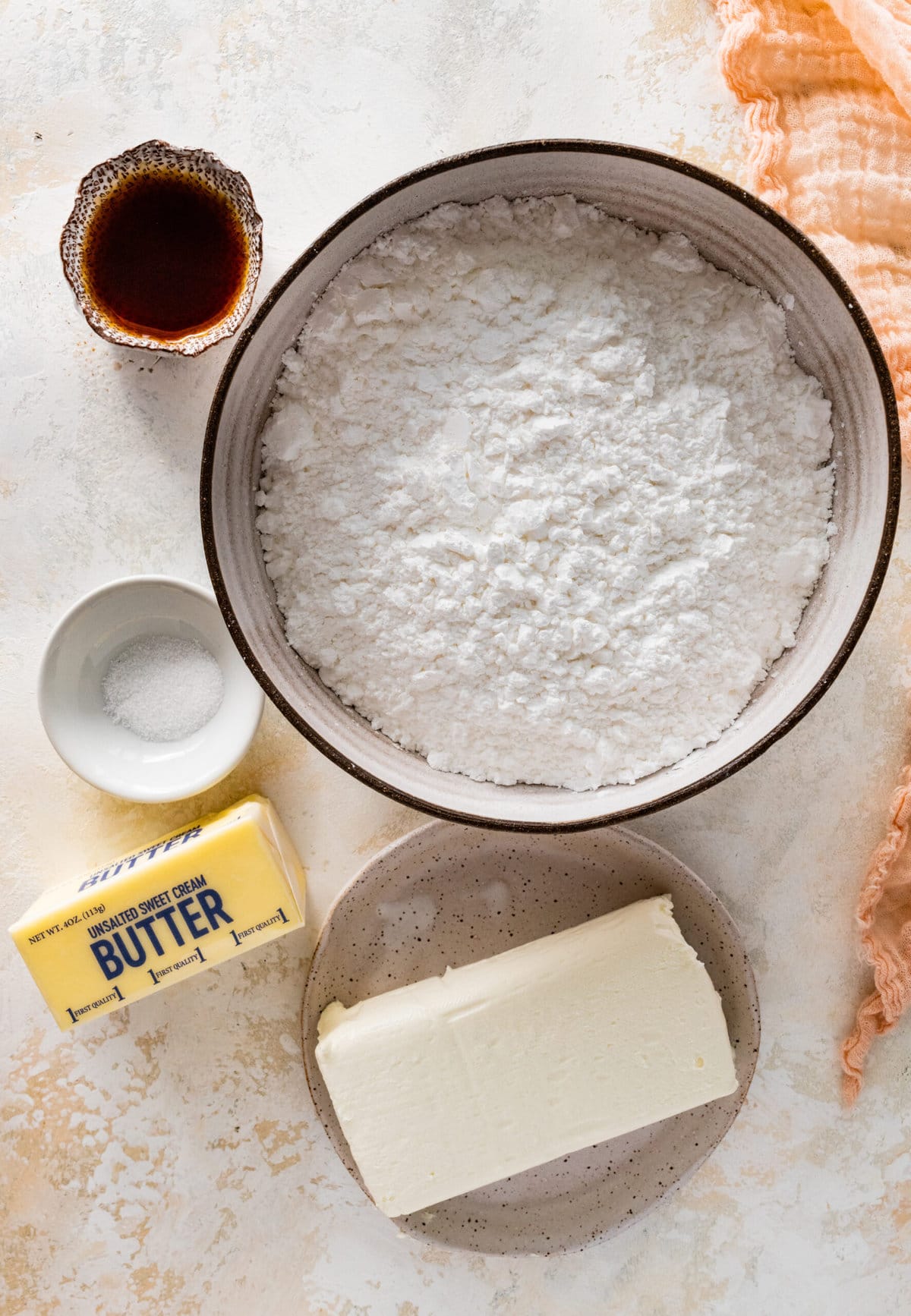 ingredients for the cream cheese frosting.