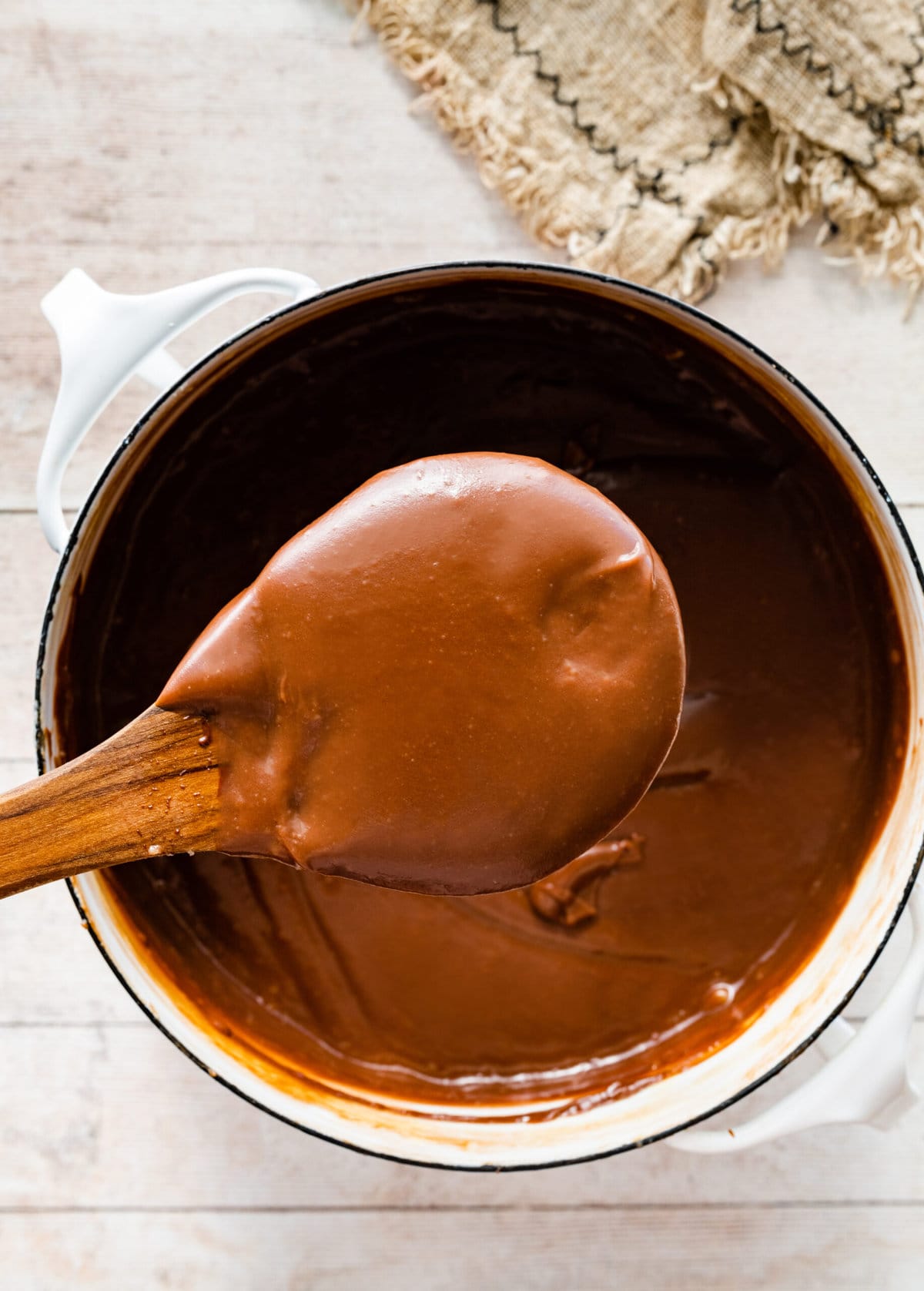 How to make homemade chocolate pudding pie step-by-step: chocolate pudding ready to put into the prepared pie shell.