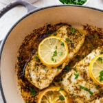 close up of oven baked cod.