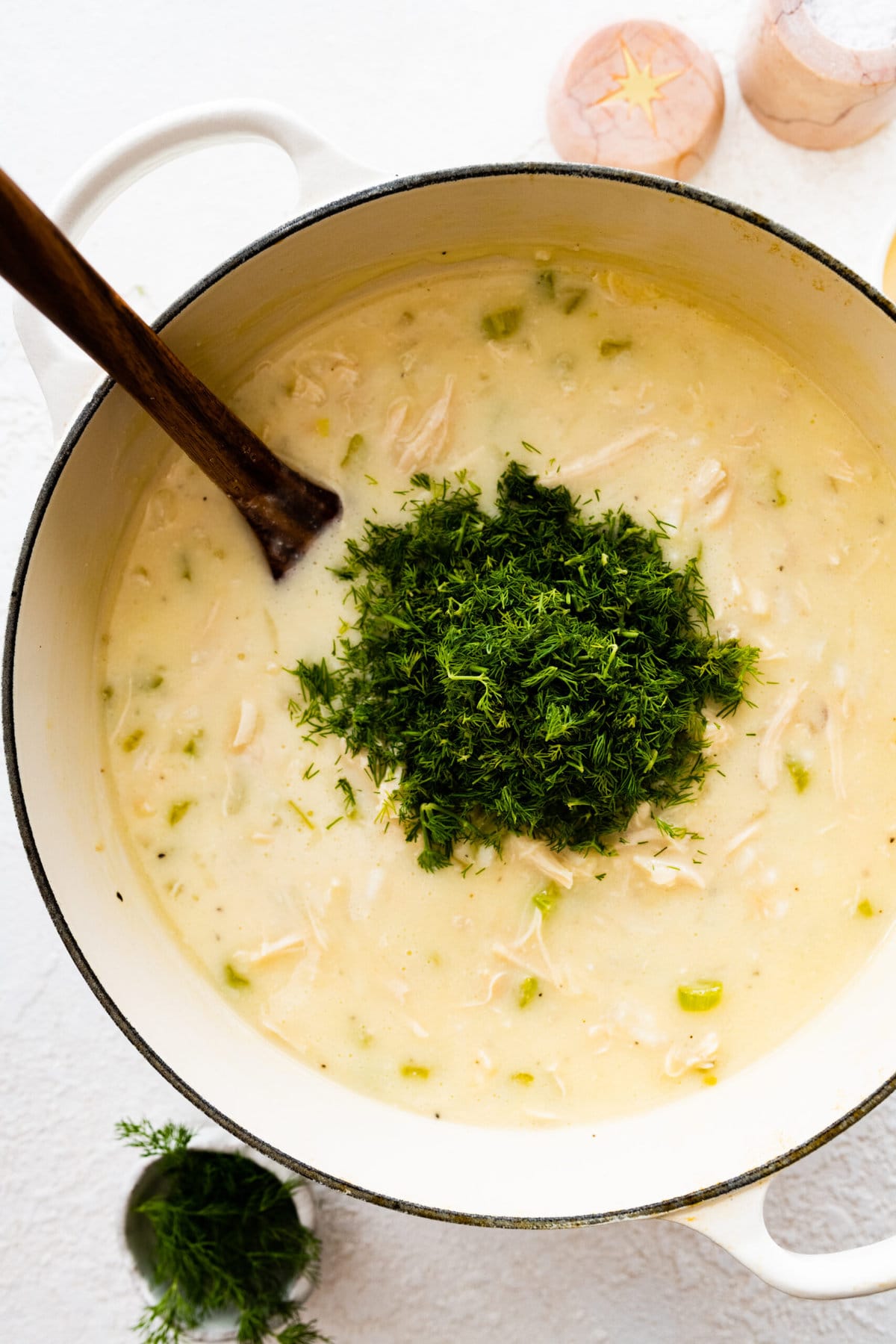 How to make best avgolemono soup step-by-step: add fresh herbs.