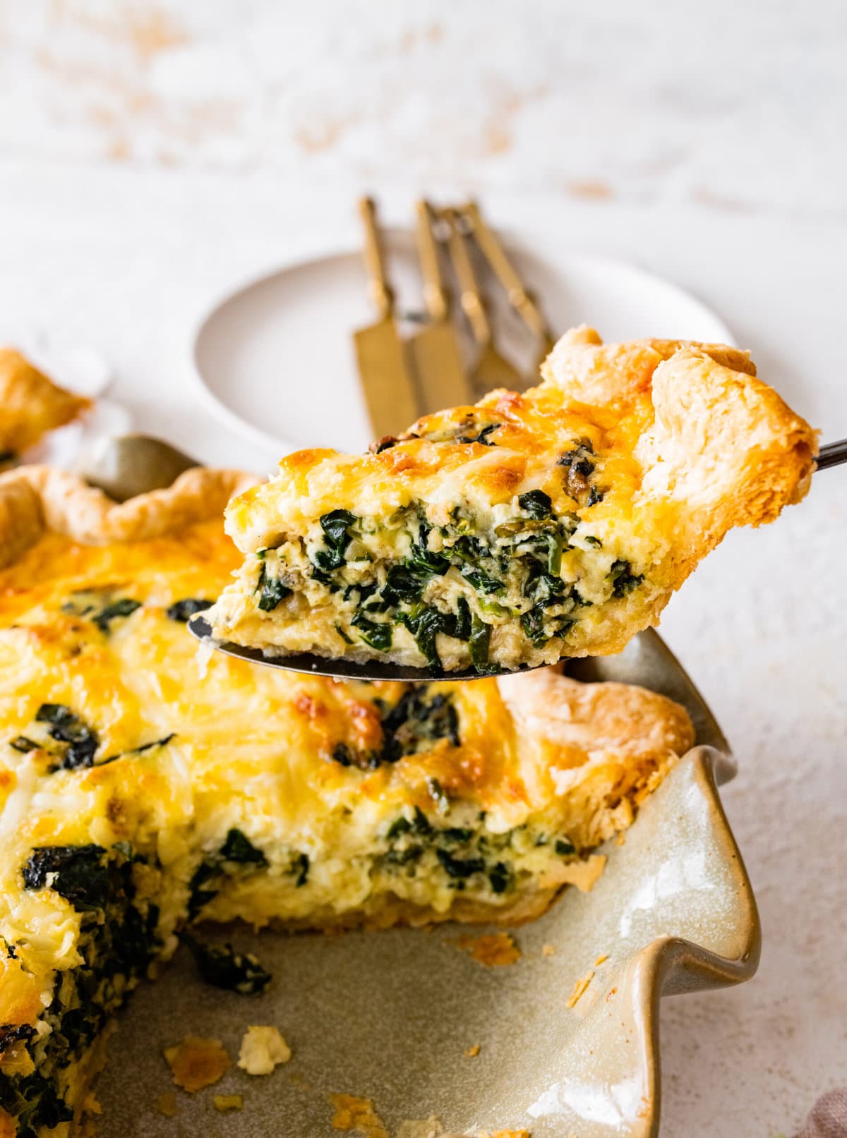 slice of BEST spinach quiche 