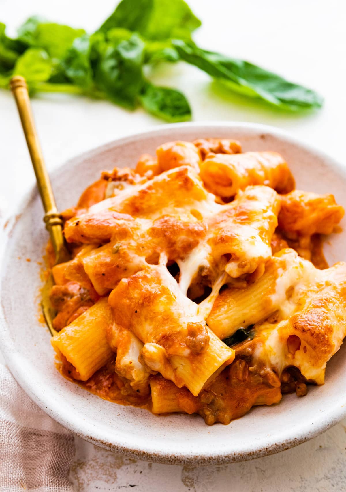 a big bowl of pasta al forno with a fork in it!