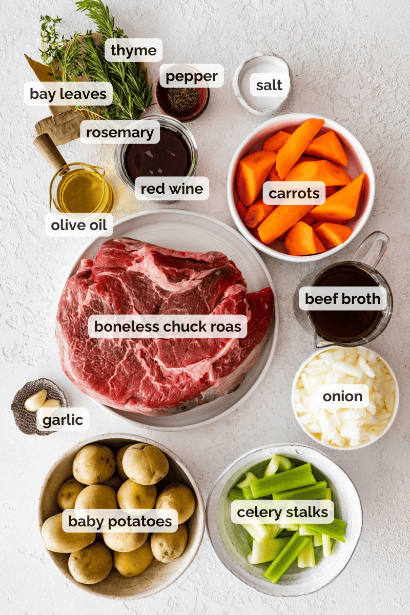Recipe ingredients for Dutch oven pot roast recipe.