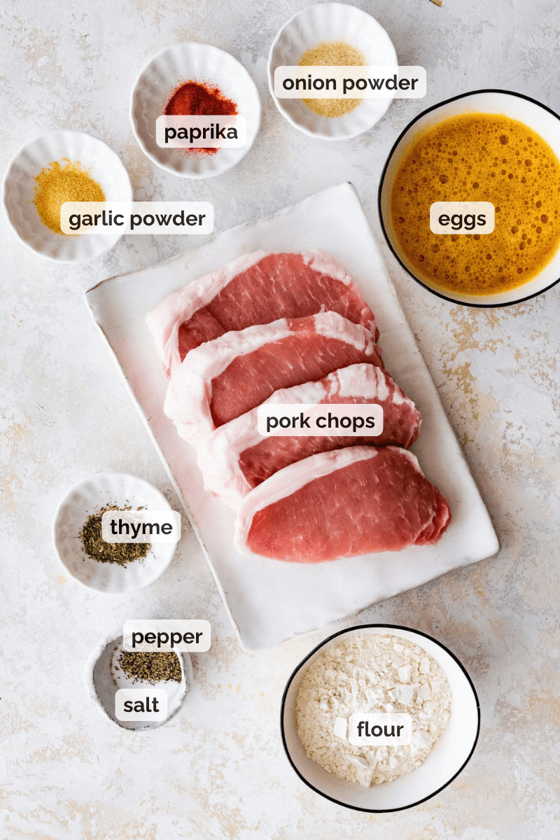 Recipe ingredients for fried pork chops recipe.