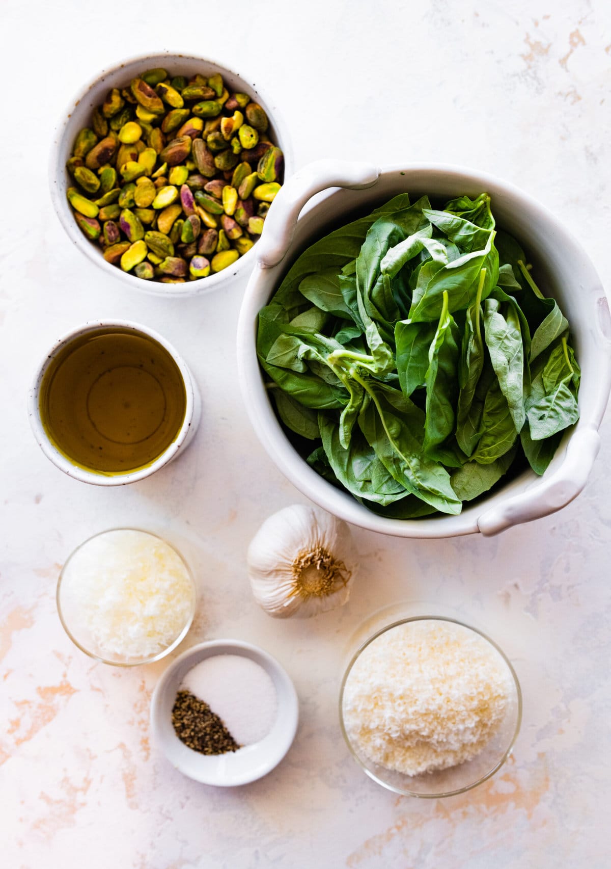 ingredients for pistachio pesto.
