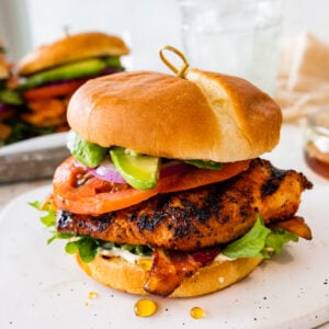 Best grilled chicken sandwich on a plate.