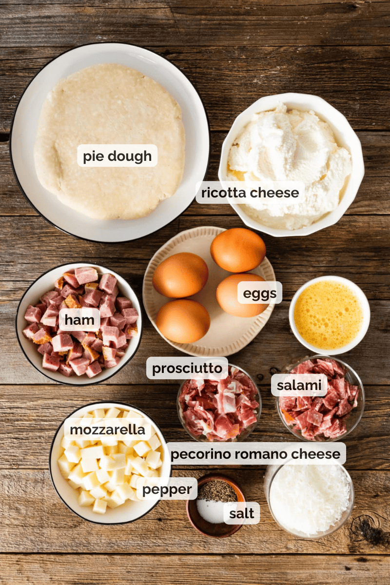 Recipe ingredients for pizza Rustica recipe.