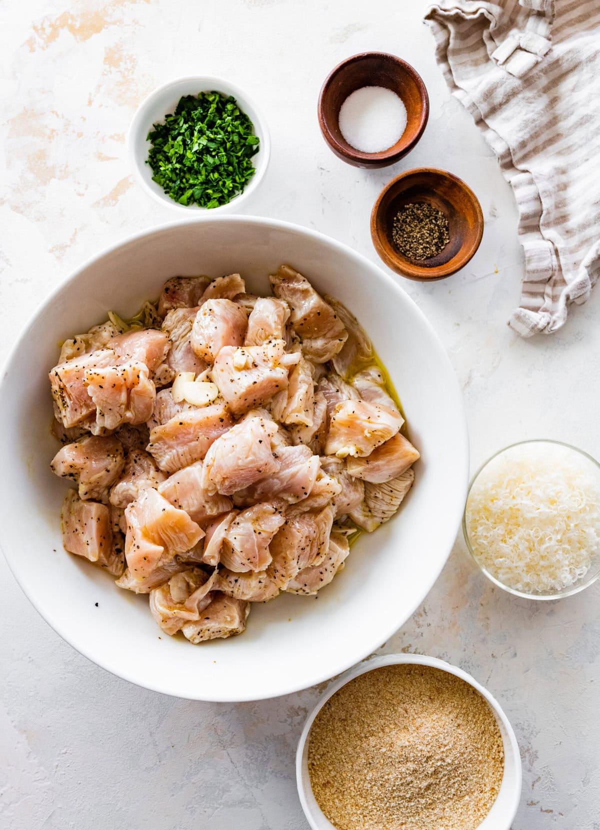 how to make chicken spiedini step-by-step: once chicken is marinated make the crumb topping.