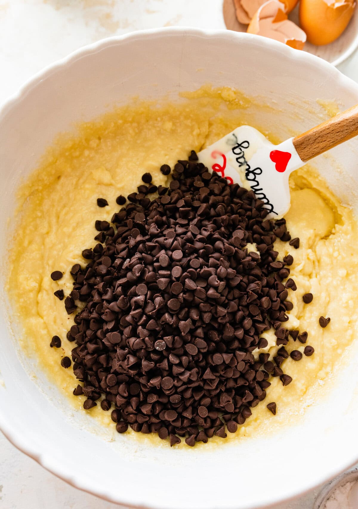 How to make chocolate chip ricotta cake- add the mini chocolate chips to the cake batter.