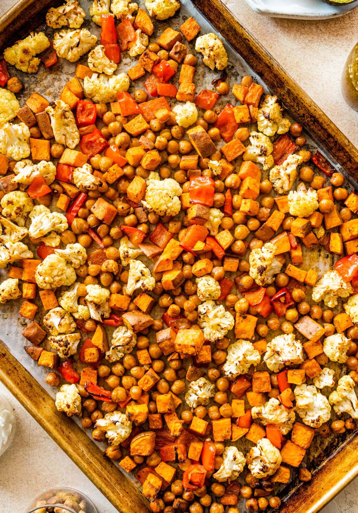How to make Roasted Veggie Grain Bowls- veggies after roasting.