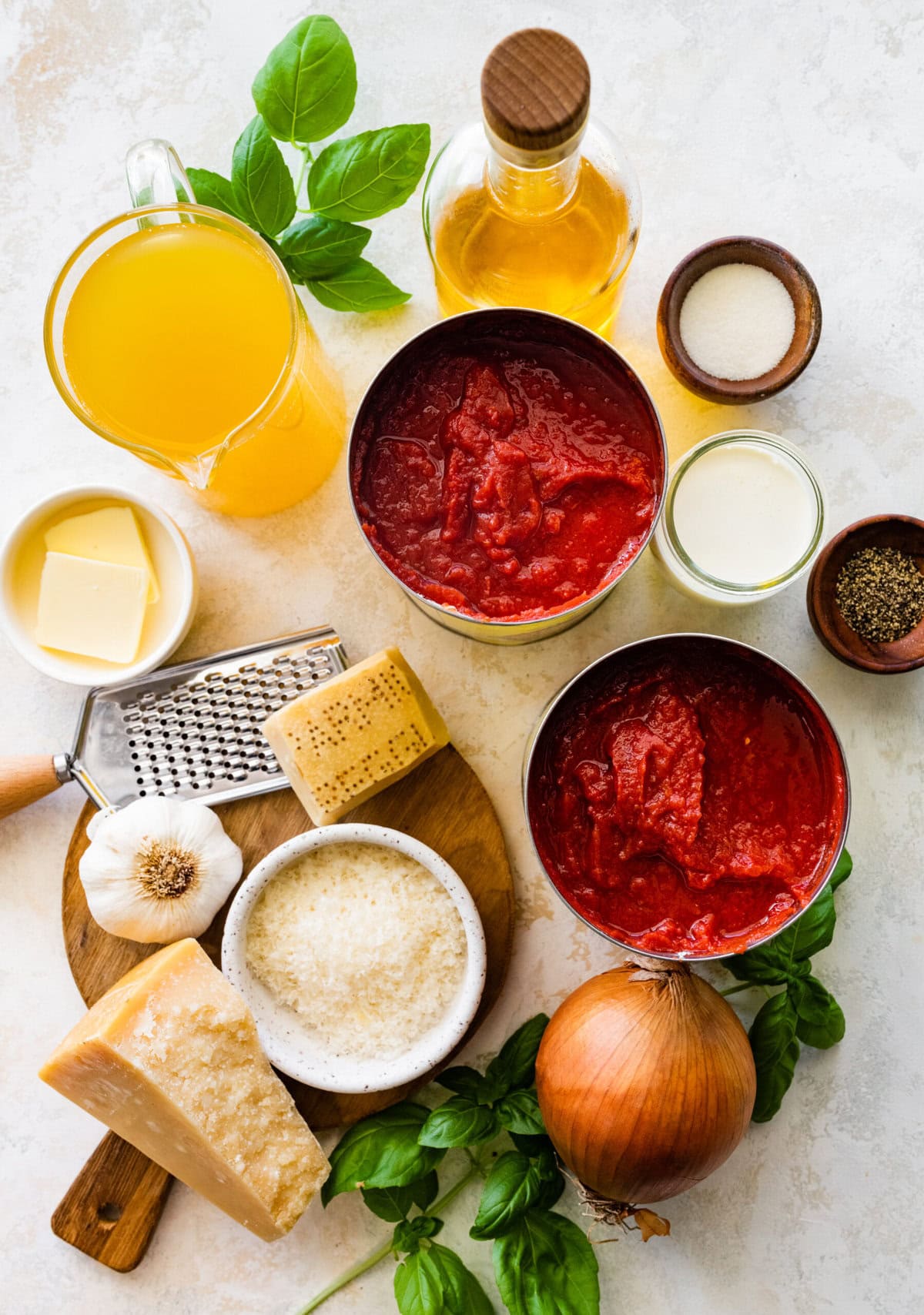 ingredients for creamy tomato soup recipe.