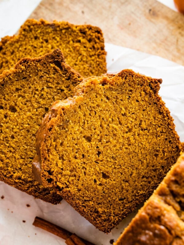 Slices of pumpkin bread.