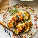 vegetable au gratin recipe on a beautiful autumn plate with a fork on the plate.