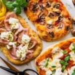 Pinsa Romana Recipe (Roman style pizza dough) - all versions of the finished pinsa ready to eat.