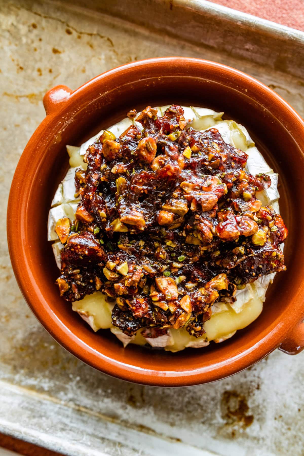 How to make baked brie recipe step-by-step instructions: after baked and ready to serve.