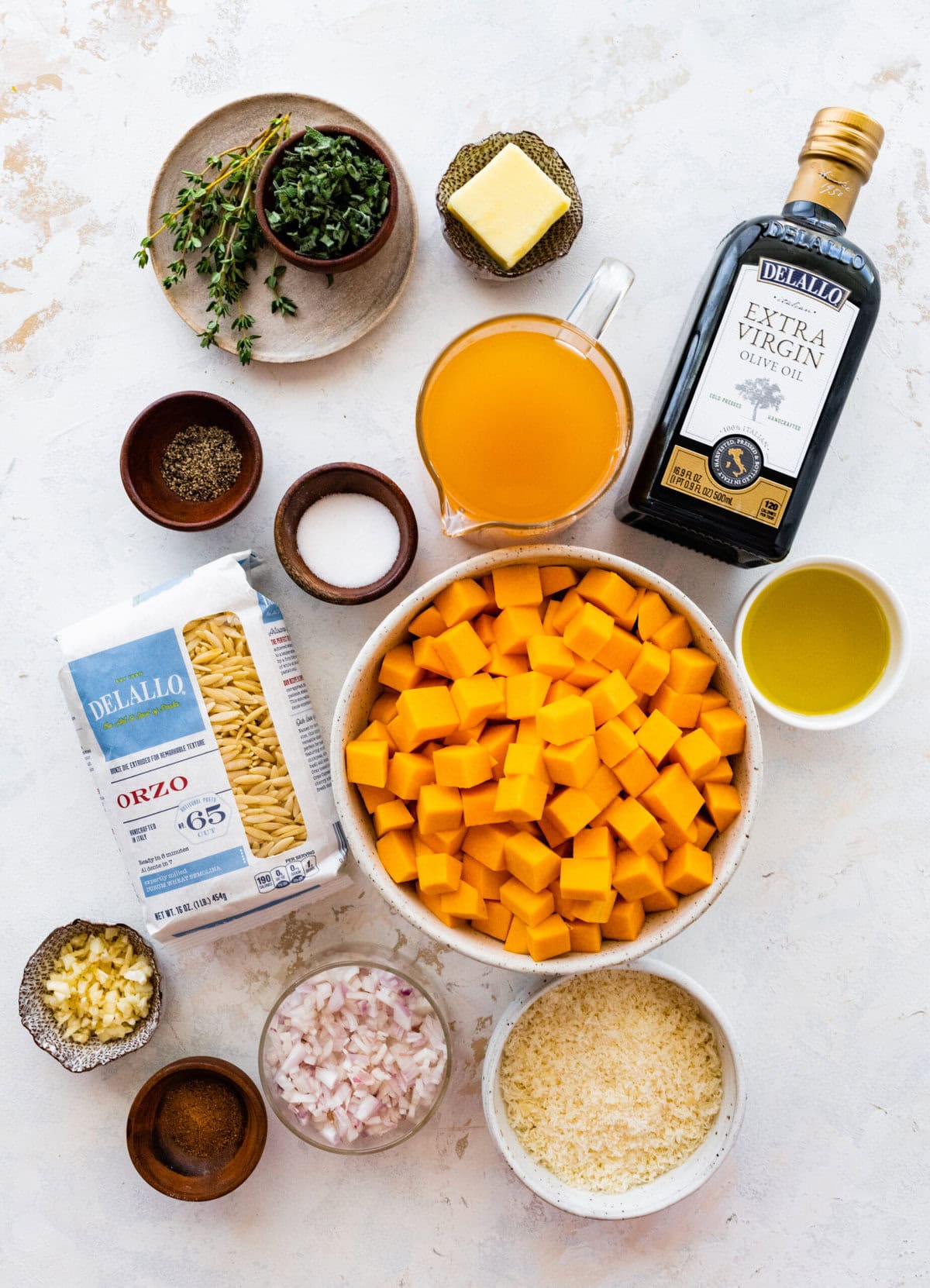 ingredients for butternut squash Orzo recipe.