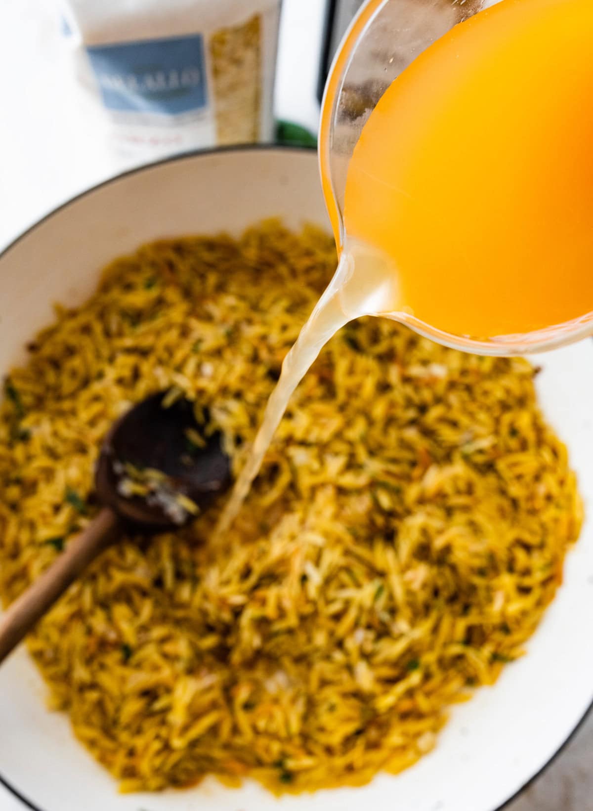 How to make Butternut Squash Orzo Recipe Step-by-step: add the broth and cook the orzo.