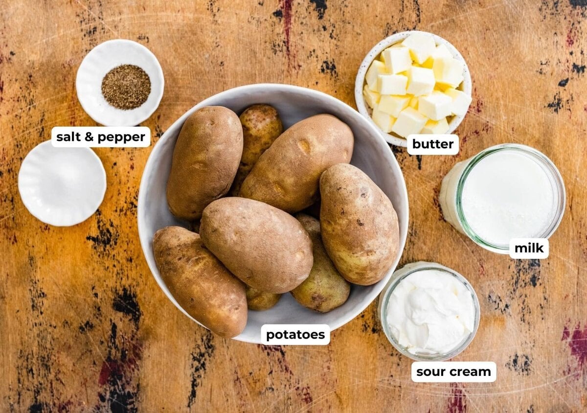 Ingredients to make mashed potatoes.