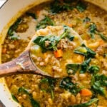 ladle in soup pot ready to serve.