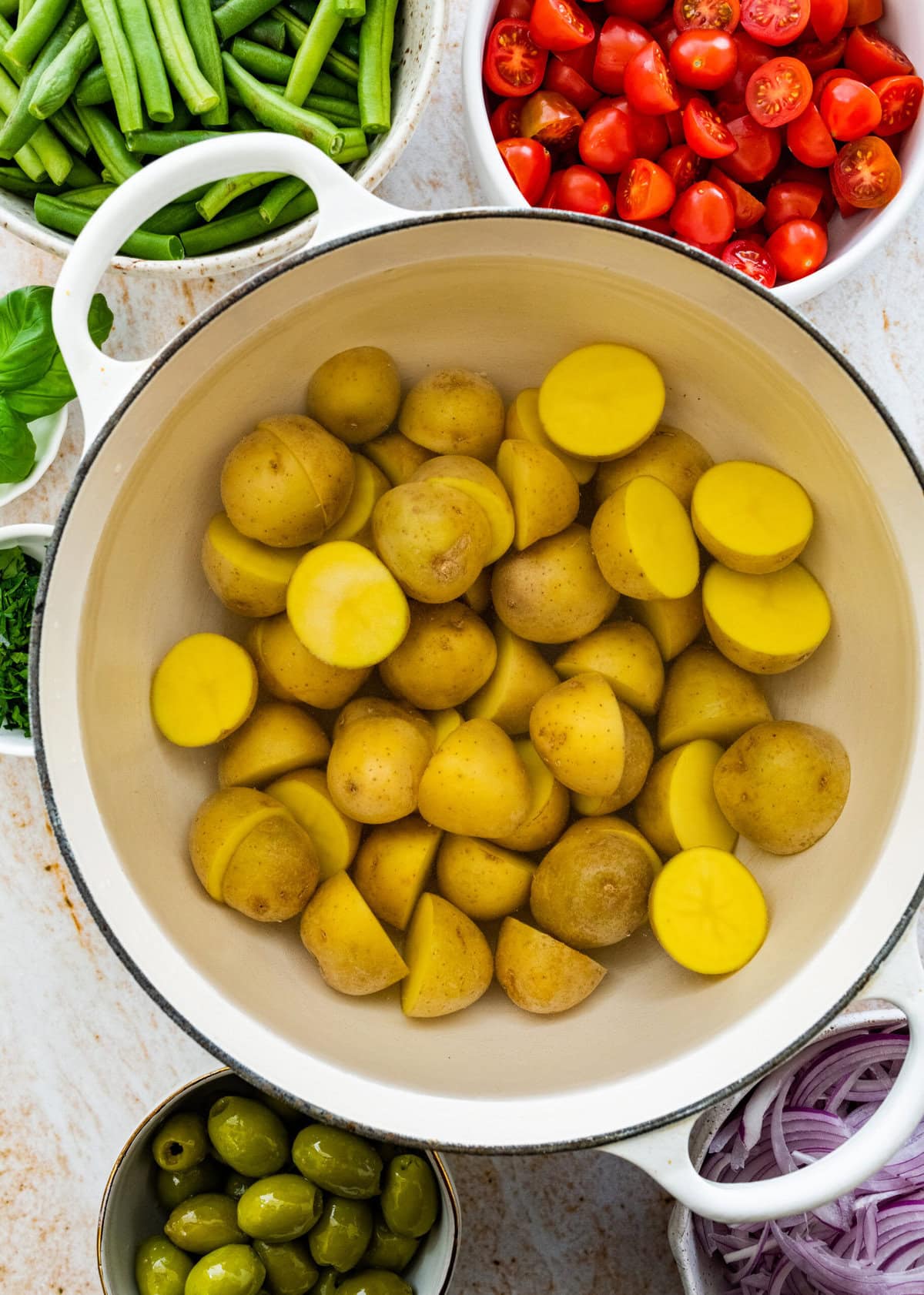 how to make Italian potato salad recipe: potatoes in a pot.