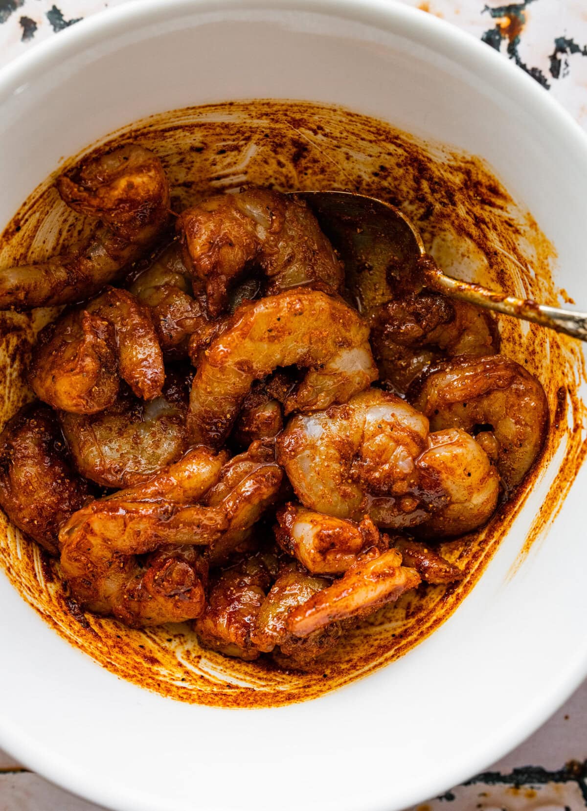 toss the shrimp and the seasonings together with a spoon.