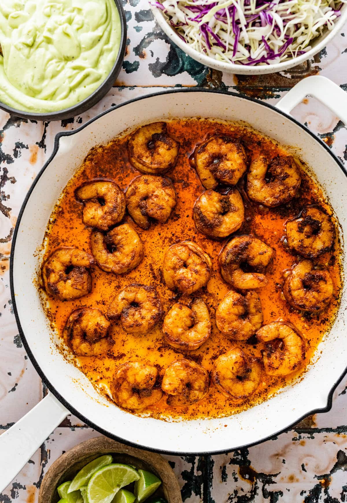 pan fry the seasoned shrimp.