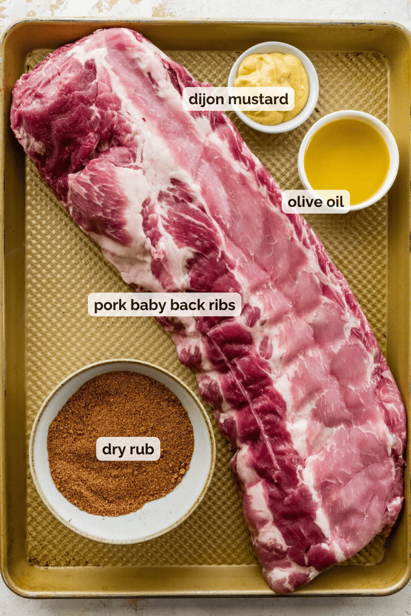Recipe ingredients for oven baked pork ribs recipe.