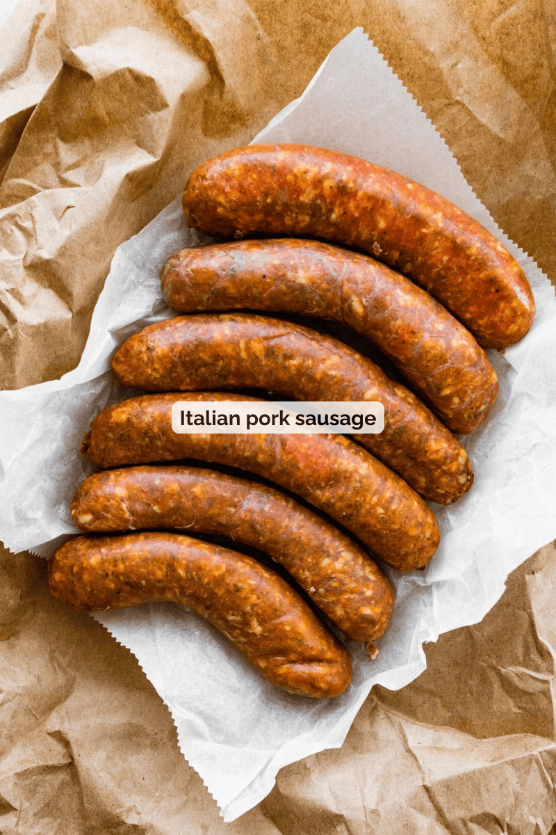 Recipe ingredients for oven baked pork sausage recipe.