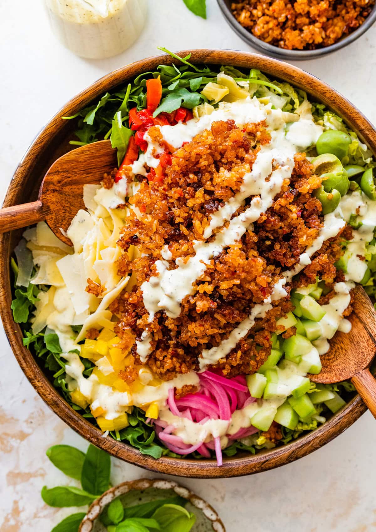 Taco salad with shredded chicken, lettuce, and cheese