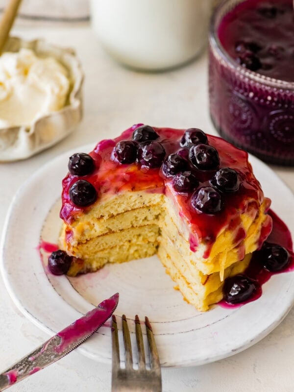 Blueberry pancakes with blueberry sauce
