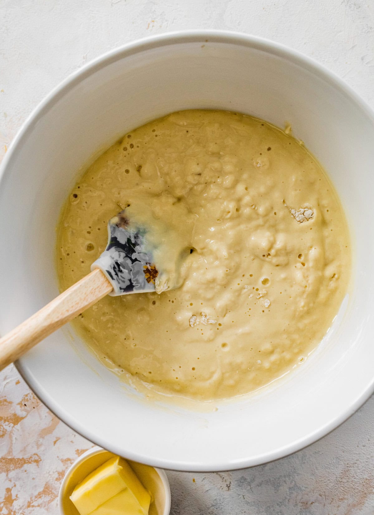 Butter and batter in a bowl