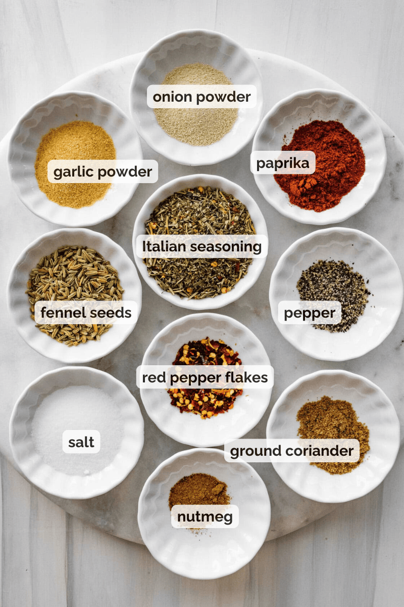 Recipe ingredients for Italian sausage seasoning recipe.